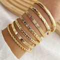 7-Piece Punk Gold Bangle Set | Goth Heart Print | Open Cuff Bracelets | Women's Streetwear Jewelry