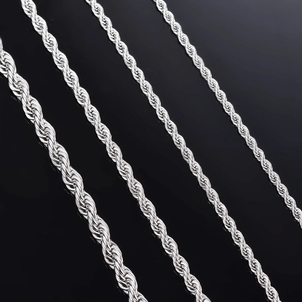 925 Sterling Silver Rope Chain Necklace & Bracelet | 2mm 3mm 4mm | Men & Women