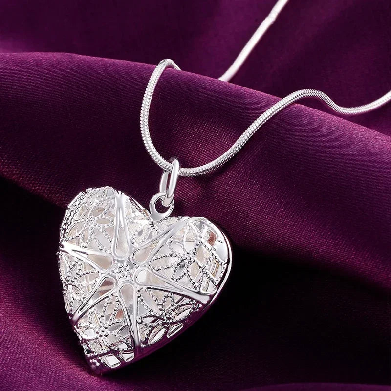 Silver Heart Locket Necklace with Photo Frame Pendant
