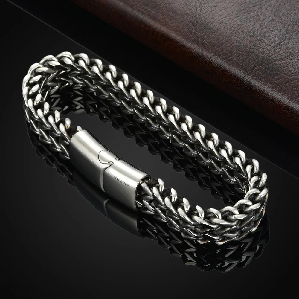 Roestvrij staal gevlochten dubbele rij voor en achter visschaal legering magnetische gesp armband met kiel sieraden nieuw model