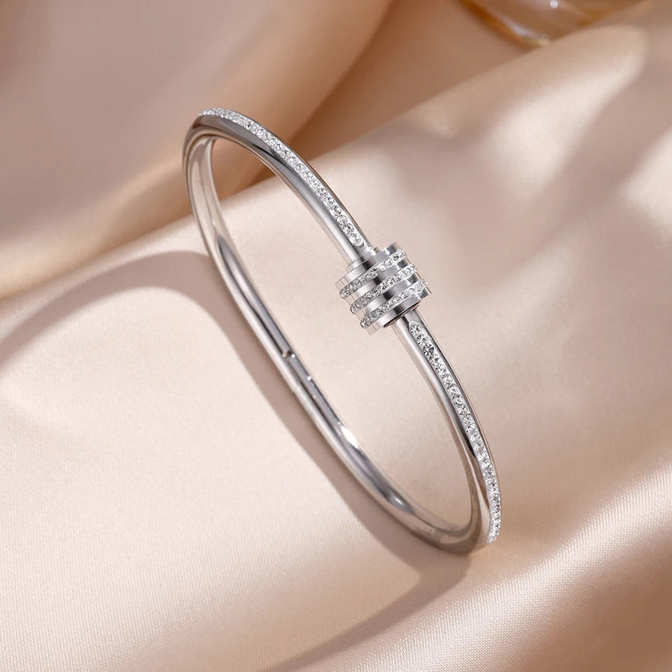 Stackable Zirconia Bracelet Set | Stainless Steel | 5 Piece | Gold Silver Pink Black