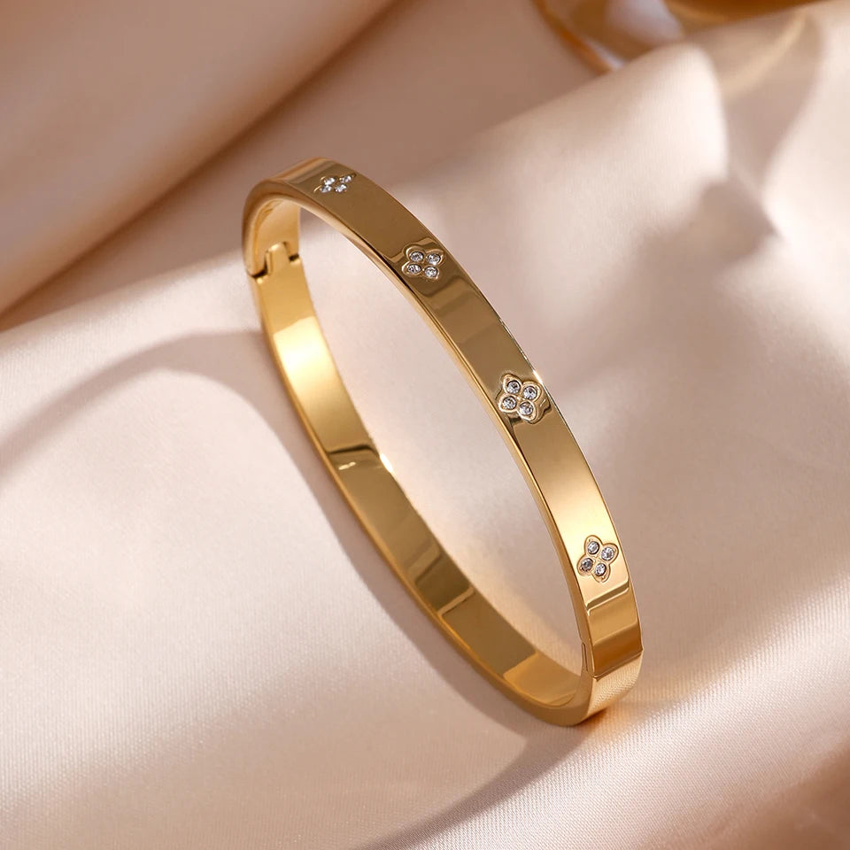 Stackable Zirconia Bracelet Set | Stainless Steel | 5 Piece | Gold Silver Pink Black