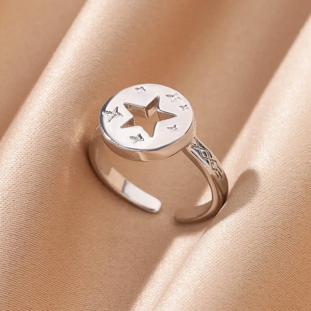 316L Stainless Steel Shell Star Ring | 18K Gold Plated | Adjustable | Women's Jewellery