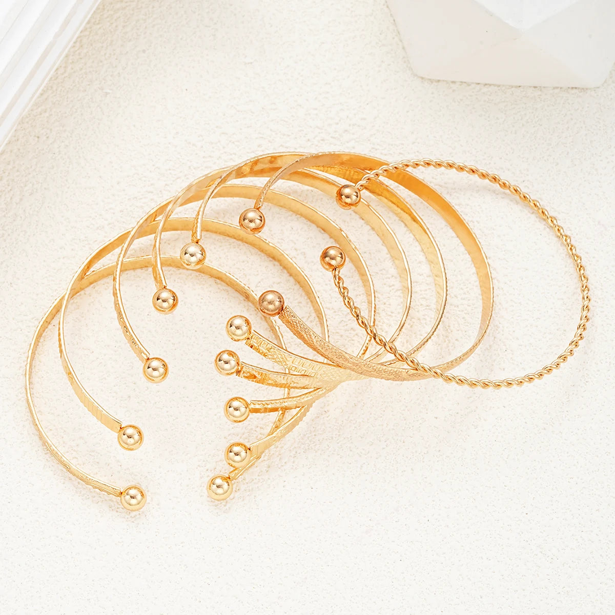 7-Piece Punk Gold Bangle Set | Goth Heart Print | Open Cuff Bracelets | Women's Streetwear Jewelry