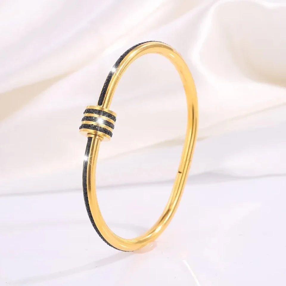 Stackable Zirconia Bracelet Set | Stainless Steel | 5 Piece | Gold Silver Pink Black