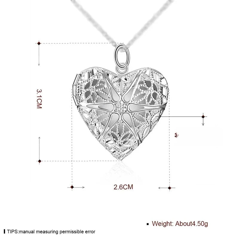 Silver Heart Locket Necklace with Photo Frame Pendant