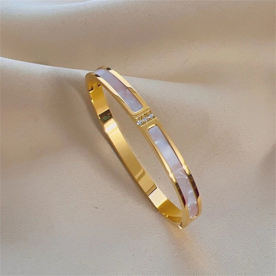 Stackable Zirconia Bracelet Set | Stainless Steel | 5 Pcs | Gold Silver Pink Black | Women