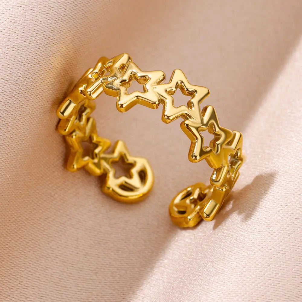 316L Stainless Steel Shell Star Ring | 18K Gold Plated | Adjustable | Women's Jewellery