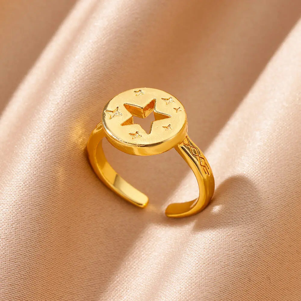 316L Stainless Steel Shell Star Ring | 18K Gold Plated | Adjustable | Women's Jewelry
