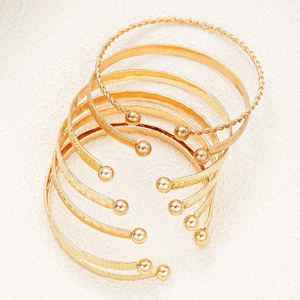 7-Piece Punk Gold Bangle Set | Goth Heart Print | Open Cuff Bracelets | Women's Streetwear Jewelry