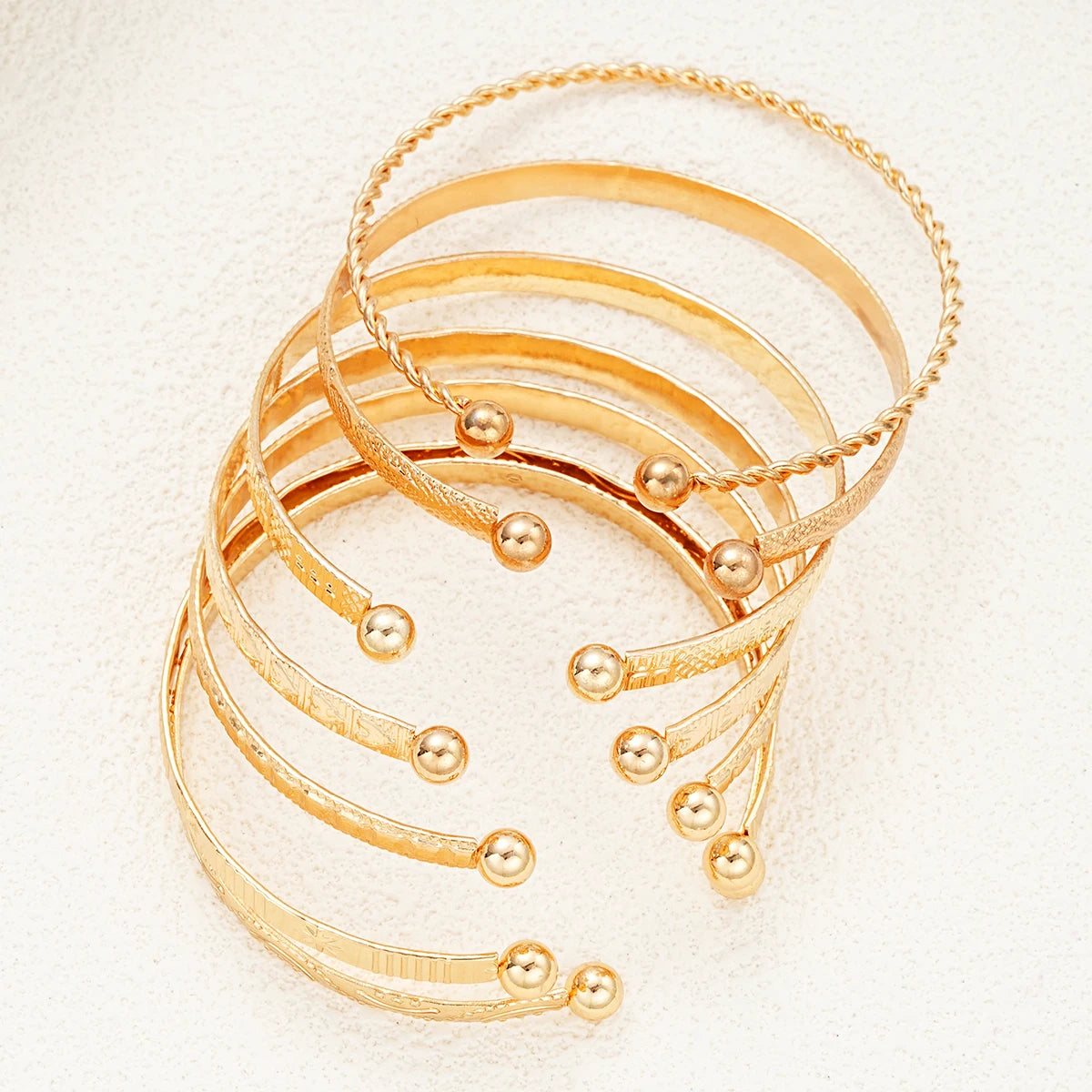 7-Piece Punk Gold Bangle Set | Goth Heart Print | Open Cuff Bracelets | Women's Streetwear Jewelry