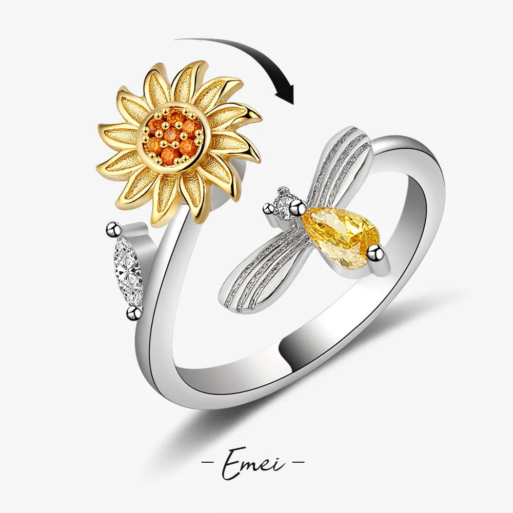 Fidget Spinner Ring | Stainless Steel | 18K Gold Plated | Zircon Detail | Women